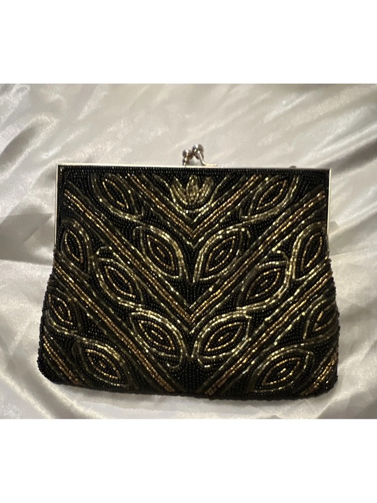 Magid Handbags - Magid Black and Gold Beaded Evening Clutch